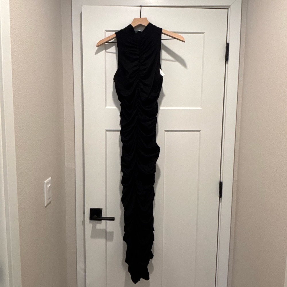 NWT Susana Monaco Black Ruched Sleeveless Mock Neck Midi Dress - Picture 2 of 4